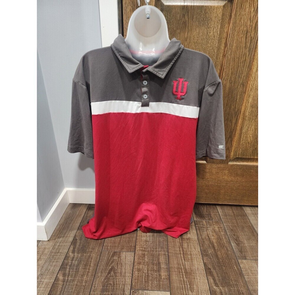 Colosseum Men's L IU Indiana University Polo Shirt  Red White Grey Stripe